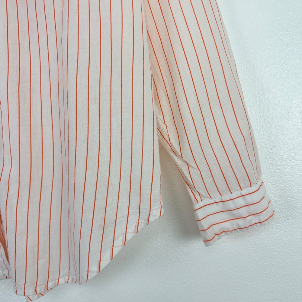 LILLA P Boyfriend Button Down Shirt Top Women M Tangerine Stripe Cotton Minimal - Picture 6 of 16